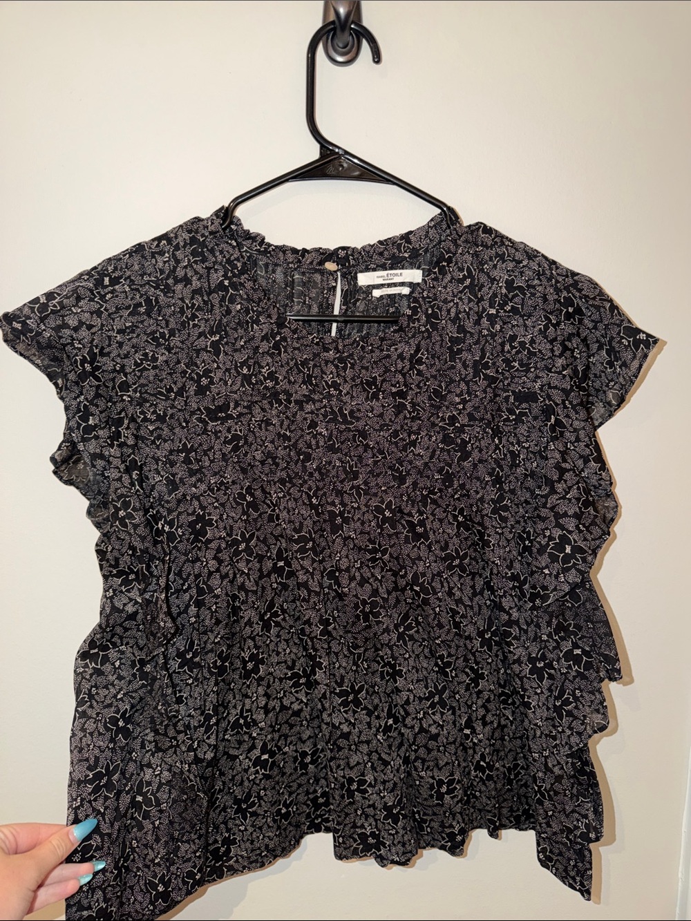 Isabel Marant Black Floral Ruffle Sleeve Blouse